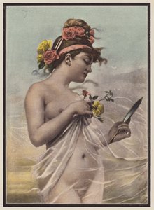 La mañana, mujer con un espejo (litografía en color) de Mieczyslaw Reyzner