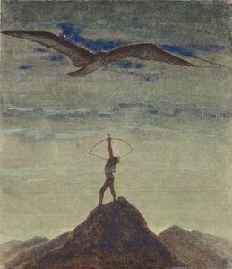 El signo de Sagitario (Del ciclo "Zodiaco") par Ciurlionis, Mikalojus Konstantinas (1875-1911). Témpera sobre papel, tamaño : 35,3x30,1