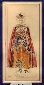 Traje preparatorio para la ópera ""Mazepa"" de Piotr Tchaikovsky (1840-1893) (Diseño de vestuario para la ópera Mazepa de P Tchaikovsky) - Obra de Mikhail Alexandrovich Vrubel (Vrubel) (1856-1910), lápiz y gouache sobre papel, Arte escenográfico ruso - St