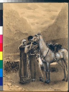 Despedida de Zara e Ismail - Ilustración del poema "Izmail-bey" (Izmail bey) de Mikhail Lermontov (1814-1841) - Obra de Mikhail Alexandrovich Vrubel (Vrubel) (1856-1910)