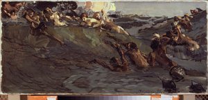 Jugando náyades y tritones - Pintura de Mikhail Alexandrovich Vrubel (Vrubel) (1856-1910), óleo sobre lienzo de Mikhail Aleksandrovich Vrubel