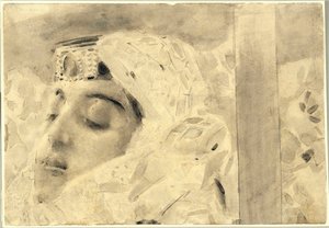 Tamara en un ataúd - Ilustración del poema ""El demonio"" de Mikhail Lermontov (1814-1841) - Obra de arte de Mikhail Alexandrovich Vrubel (Vrubel) (1856-1910)