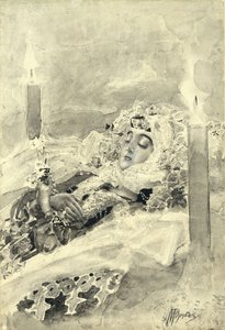 Tamara en el ataúd. Ilustración del poema El Demonio de Mijaíl Lérmontov, 1890-1891