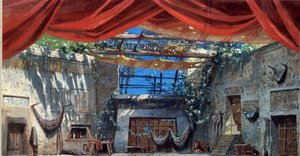 Escenografía para el ballet "Ondine ou la Naiade" de Jules Perrot con música compuesta por Cesare Pugni. Ilustración al gouache de Mikhail Ilyich Bocharov (1831-1895) 1874 State Central A. Museo del Teatro Bakhrushin, Moscú de Mikhail Ilyich Bocharov