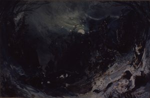 Diseño escénico para la ópera El poder del demonio de A. Serov, 1871 de Mikhail Ilyich Bocharov
