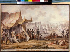 Gran Guerra del Norte - Guerra Ruso-Turca de 1710-1711: Pedro I de Rusia (Pedro el Grande) (1672-1725) en el río Prout (Prut) durante la firma del Tratado de Prout en julio de 1711 con el ejército otomano - Obra de Mikhail Matveevich Ivanov (174