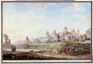 Vista de la fortaleza de Tighina en Bendery en Moldavia - Acuarela sobre papel de Mikhail Matveevich Ivanov (1758-1823) de Mikhail Matveevich Ivanov