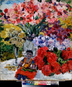 Flores y una muñeca - Pintura de Mikhail Nikolayevich Yakovlev (1880-1942), óleo sobre lienzo de Mikhail Nikolayevich Yakovlev