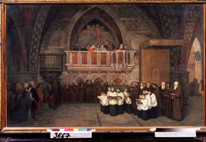 ""Vísperas en la Iglesia de San Francisco de Asís, Italia"" Pintura de Mikhail Petrovich Botkin (1839-1914) 1871 Galería Estatal Tretyakov, Moscú de Mikhail Petrovich Botkin