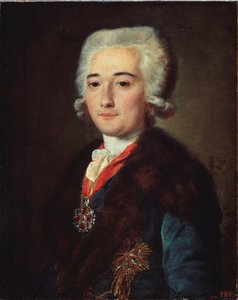 Retrato del Conde Alexander Dmitriev Mamonov (Dmitrieff Mamonoff) (1758-1803), favorito de Catalina II de Rusia (1729-1796). Pintura de Mikhail Shibanov (?-después de 1789), óleo sobre lienzo