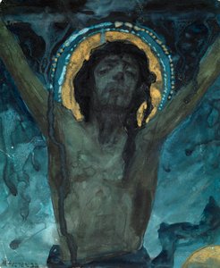 ""Cristo en la cruz"" Pintura de Mikhail Vasilyevich Nesterov (1862-1942) Dim 19x15,5 cm Colección particular de Mikhail Vasilievich Nesterov