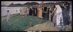 En Rusia, el alma folclórica. Pintura de Mikhail Vasilyevich Nesterov (1862-1942), óleo sobre lienzo