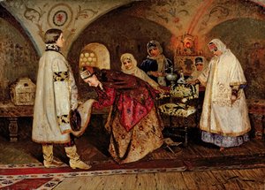 El Zar Alexei Mikhailovich (1629-76) Encuentra a su Novia, Maria Miloslavasky, 1887