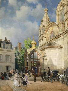 Saliendo de una iglesia, 1870s-1880s de Mikhail Yakovlevich Villie