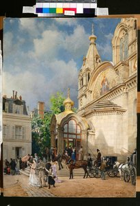 Gente saliendo de una iglesia ortodoxa - Obra de Mikhail Yakovlevich Villie (1838-1910) de Mikhail Yakovlevich Villie