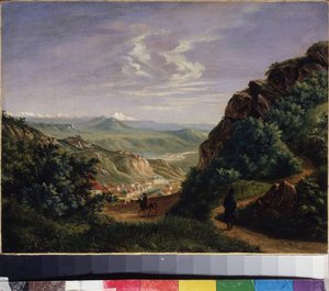 Vista de Pyatigorsk, Rusia (Vista de Pyatigorsk). Pintura de Mikhail Yuryevich Lermontov (1814-1841), óleo sobre lienzo de Mikhail Yuryevich Lermontov