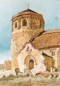 Torre y pórtico sur de la iglesia de San Andrés, West Dereham de Miles Edmund Cotman