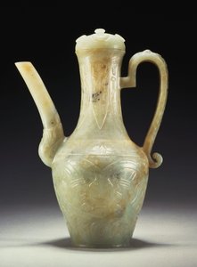 Una jarra de jade celadón tardía Ming con tapa de Ming Dynasty Chinese School