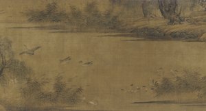 Aves en un estanque otoñal