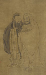 Confucio y Buda acunando un Qilin