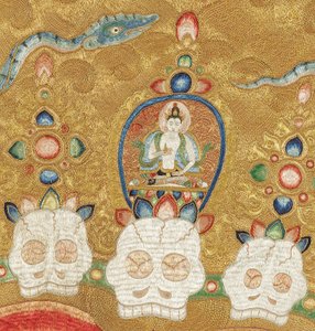 Detalle de Thangka imperial de seda bordada de Ming Dynasty Chinese School
