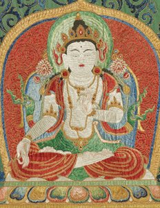 Detalle de Thangka imperial de seda bordada de Ming Dynasty Chinese School