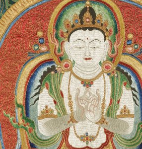 Detalle de Thangka imperial de seda bordada de Ming Dynasty Chinese School