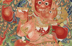 Detalle de Thangka imperial de seda bordada de Ming Dynasty Chinese School