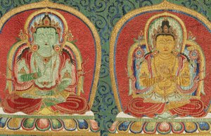 Detalle de Thangka imperial de seda bordada de Ming Dynasty Chinese School