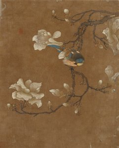 Diez imágenes de pájaros y flores (color sobre seda)
