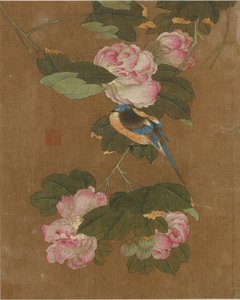 Diez imágenes de pájaros y flores (color sobre seda)