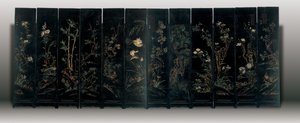 Biombo de Coromandel de Doce Paneles, Weiping de Ming Dynasty Chinese School