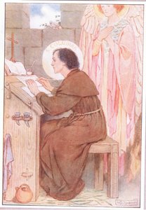 Allí, en su celda, hizo copias justas de los libros que amaba (litografía en color) de Minnie Didbin Spooner