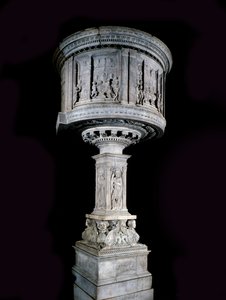 Arte renacentista: Silla de Pasquino di Matteo (1425-1485), esculpida por Mino da Fiesole (1429-1484) y Antonio Rossellino (1427-1479) (púlpito en mármol blanco (1469-1473) con relieves de Antonio Rossellino y Mino da Fiesole)