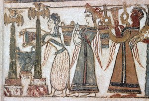 (detalle) fresco en sarcófago de Hagia Triada de Minoan