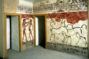 Arte minoico: animales y luchador (fresco) de Minoan