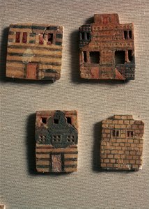 Arte minoico: pequeñas baldosas de cerámica que representan casas minoicas. 1700-1600 a.C. Museo Arqueológico, Heraklion, Creta, Grecia de Minoan