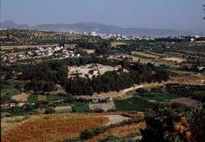 Arte minoico: vista del palacio completo del rey Minos en Cnossos (Knossos). 1600-1400 a.C. Creta de Minoan