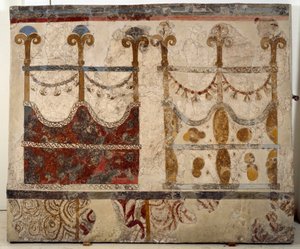 Civilización minoica: representación de dos portales (Ikria). Fresco del estanque lustral del edificio Xeste 3 de Akrotiri (Thera), Santorini