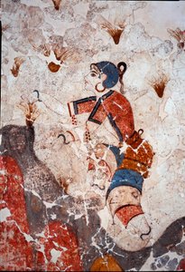 Civilización minoica: mujeres recogiendo azafrán (detalle)