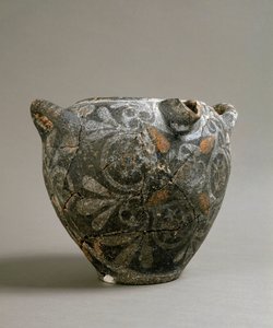 Arte griego: jarra de cerámica en estilo Camares. De Cnosos. 1900-1700 a.C. Heraclión, Museo Arqueológico de Minoan