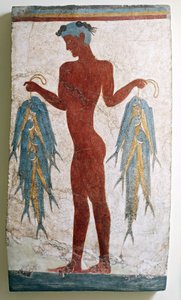 Civilización griega, fresco que representa a un pescador, de Akrotiri, Thera, Santorini, Grecia de Minoan
