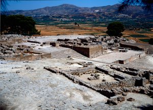 Civilización minoica: vista del ala occidental del palacio de Phaistos (Festos) 1950-1700 a.C. Phaistos, Creta de Minoan