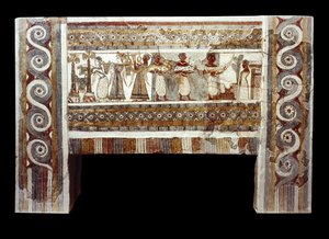 Escena de culto a los muertos, fresco en el sarcófago de Haghia Triada