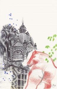 Boceto de un caballo en un edificio ornamentado de Mirjam Schrei