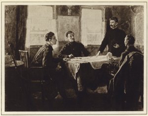 Joseph Stalin en el vagón cuartel general en Tsaritsyn, Guerra Civil Rusa de Mitrofan Borisovic Grekov