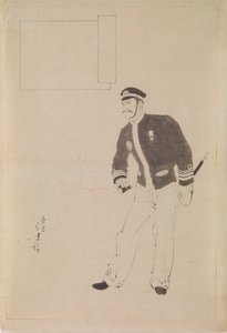 Dibujo preparatorio para un grabado en madera que representa a un oficial naval japonés durante la guerra chino-japonesa