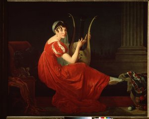Retrato de Josephine Budayevskaya. Mujer elegante con un arpa. Pintura de Mademoiselle Riviere (1780-?) de Mlle Riviere