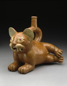 Vasija de Felino Reclinado de Moche Moche