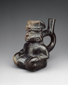 Botella con figura sentada, siglo II-V de Moche Moche